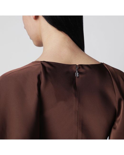 ROTATE BIRGER CHRISTENSEN Brown Long Satin Dress With Flutter Sleeves