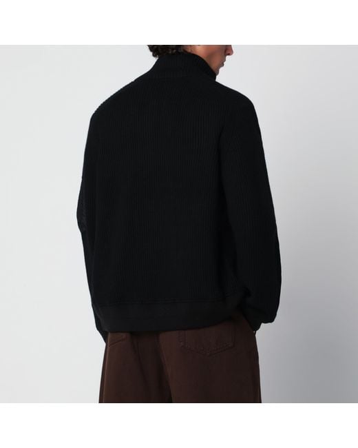 Sacai Black Fisherman Wool Knit Cardigan for men