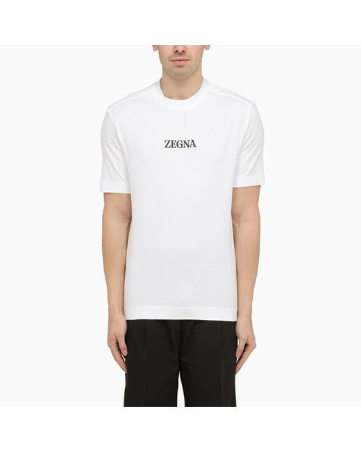 T-shirt girocollo bianca con logo di Zegna in White da Uomo