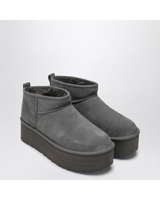 Ugg Gray Classic Ultra Mini Boot With Platform