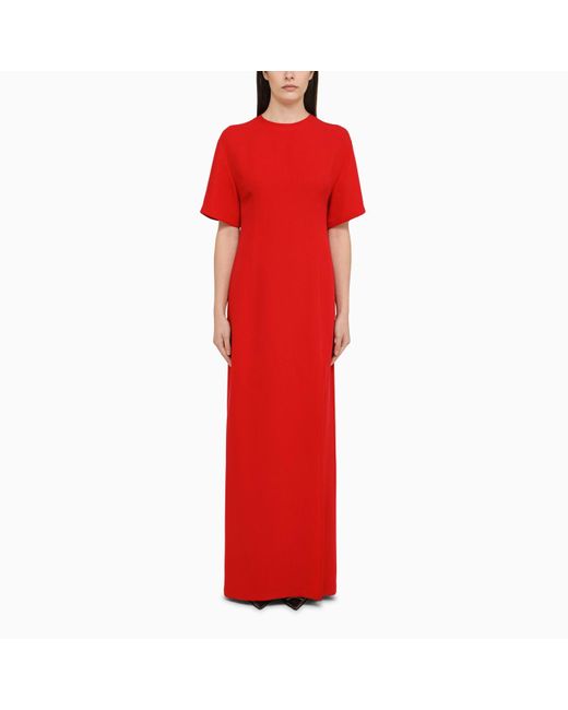 Valentino Red Silk Long Dress With Slit