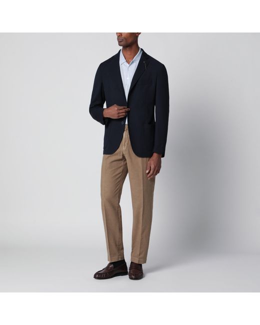 Santaniello Blue Single-Breasted Wool-Blend Jacket for men