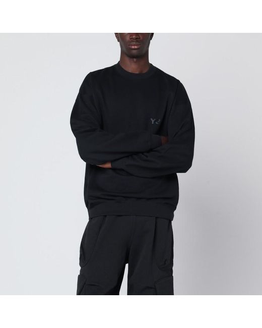 Felpa girocollo nera con logo di Y-3 in Black da Uomo
