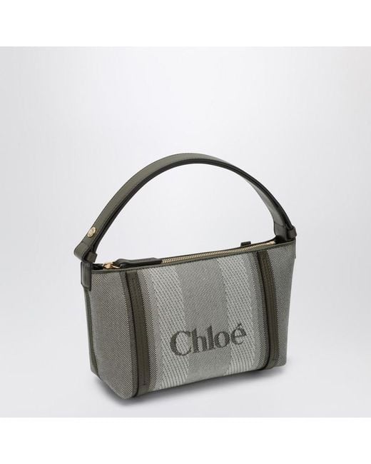 Borsa carry a righe verde scura in tela di Chloé in Metallic
