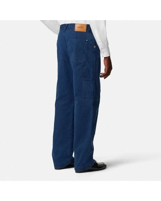 Versace Blue Petrol Cotton Carpenter Trousers for men