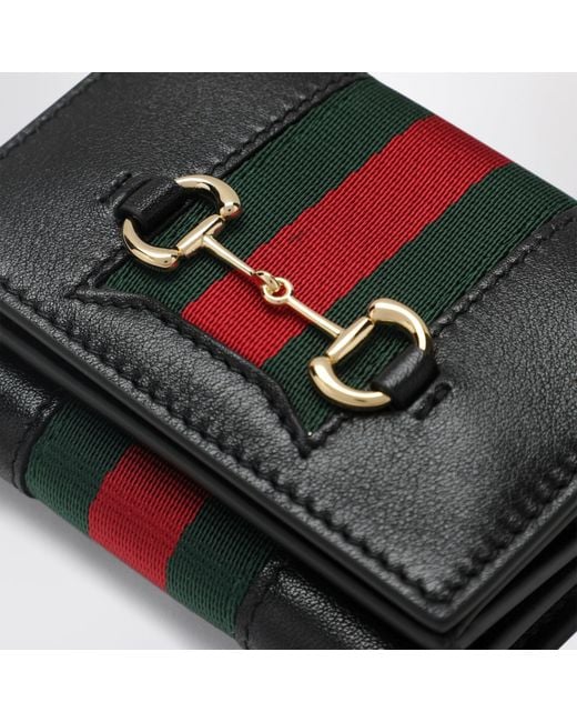 Gucci Black Small Tri-Fold Horsebit Web Wallet