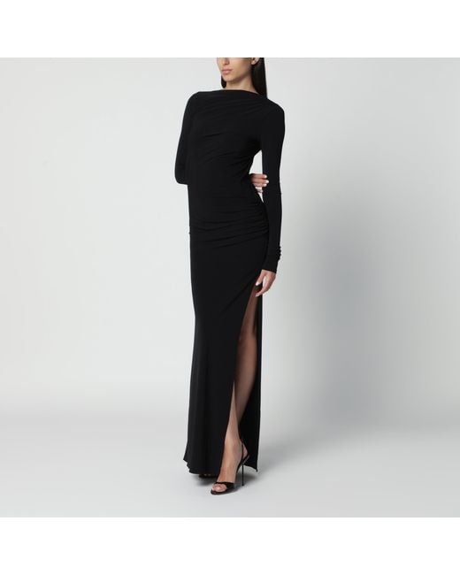 ANDAMANE Black Open-Back Stretch Jersey Maxi Dress