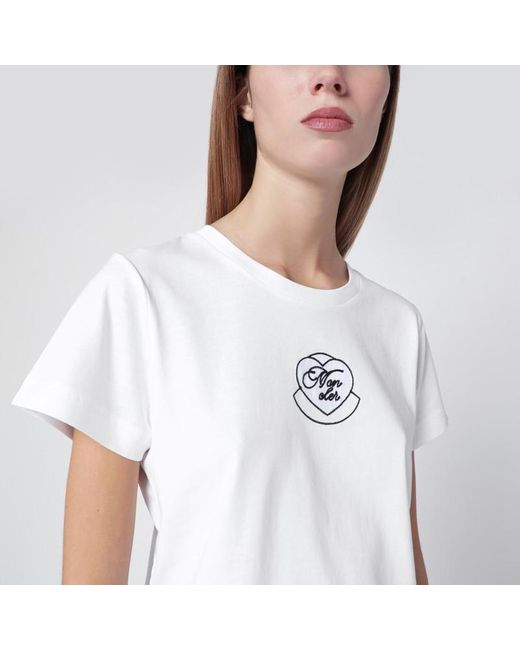 Moncler White Cotton T-shirt With Embroidered Heart