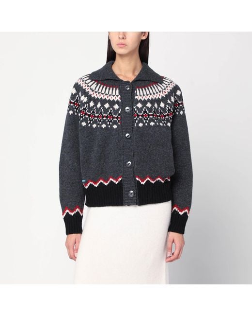 Alanui Black Fair Isle Patterned Cardigan