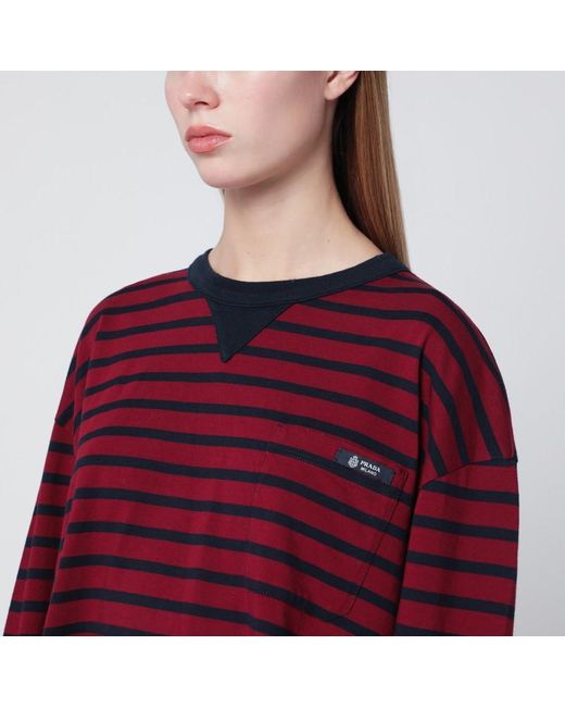 Prada Red Amaranth And Striped Long-Sleeve T-Shirt