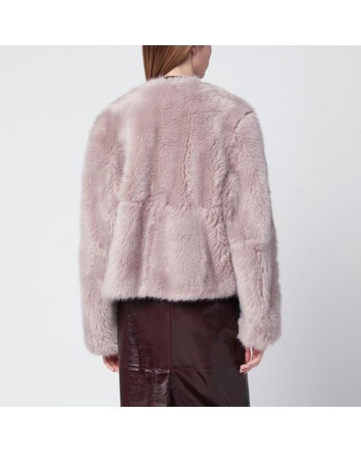 Stand Studio Red Short Crewneck Faux-Fur Jacket