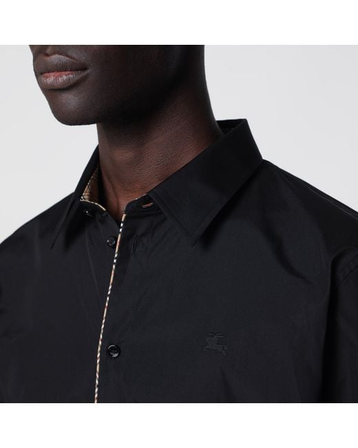Burberry Black Classic-Fit Cotton Poplin Shirt With Check Trim for men