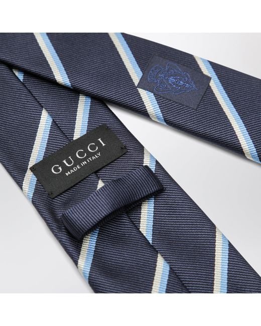 Gucci Blue Striped Silk Jacquard Tie With Double G for men