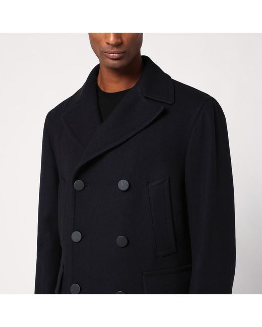 Tagliatore Black Wool Blend Short Double-Breasted Coat for men