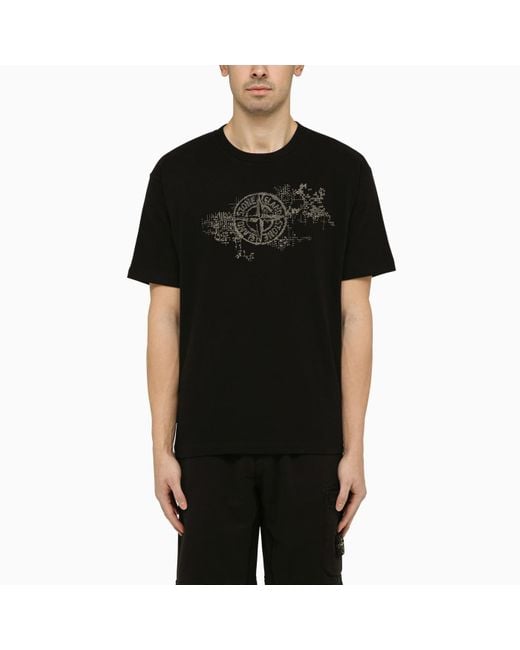 Stone Island Black T-shirt With Stamp One Logo Print for men