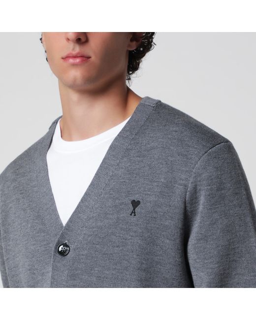 AMI Gray Ami De Coeur Cardigan for men