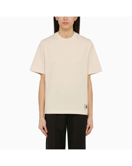 Burberry Natural Beige Crew Neck T Shirt With Logo