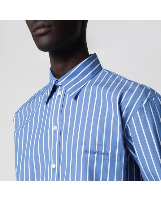 Balenciaga Blue Striped Cotton Shirt for men