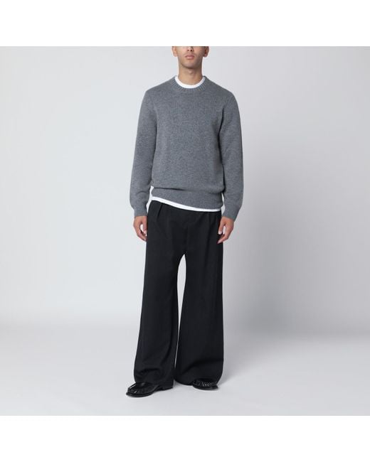 Soft Goat Gray Cashmere Crewneck Sweater for men