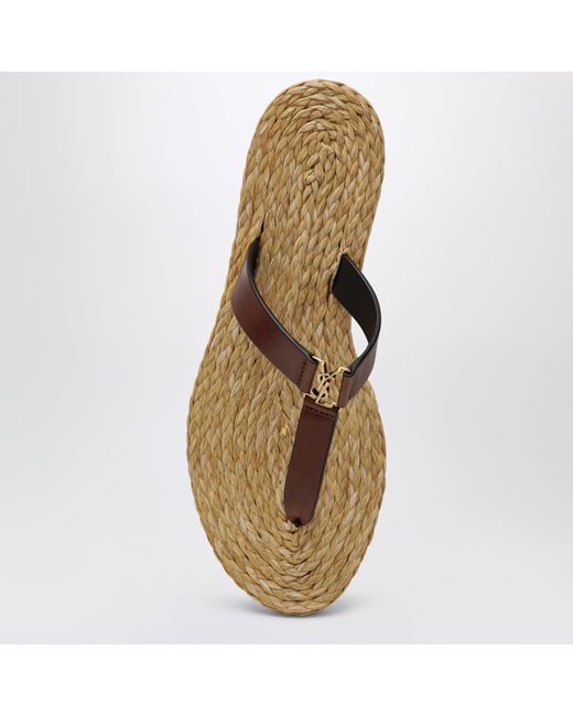 Saint Laurent Brown Babylone Leather Thong Slippers