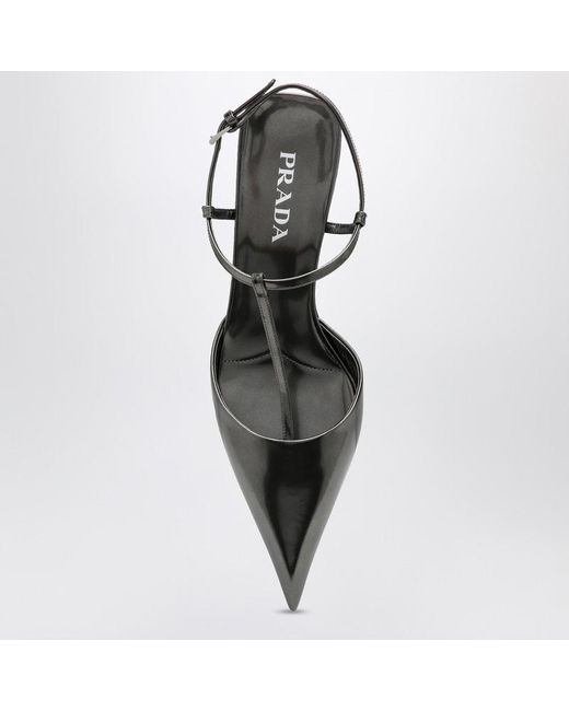 Prada Gray Anthracite Patent Leather Slingback Pumps