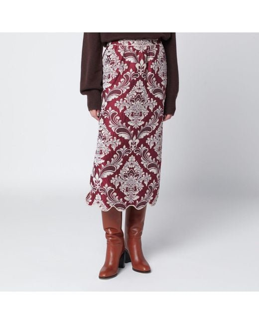 Farm Rio Red Bordeaux Jacquard Midi Skirt