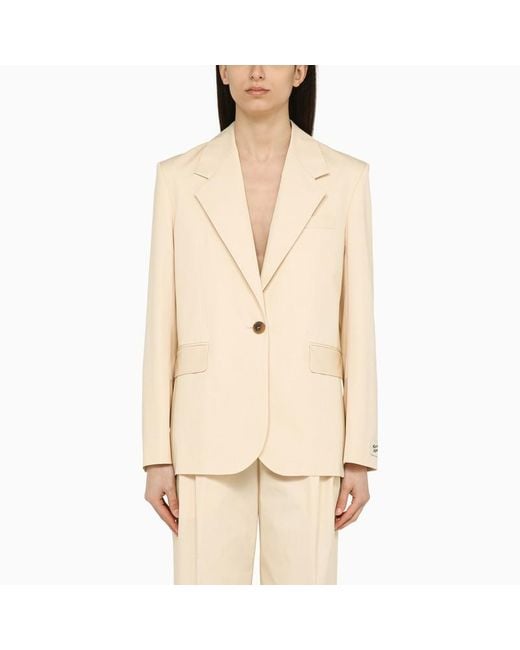 Maison Kitsuné Natural Einreihige Cremefarbene Jacke Aus Baumwolle