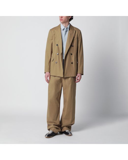 Dries Van Noten Green Camel Double-Breasted Jacket for men