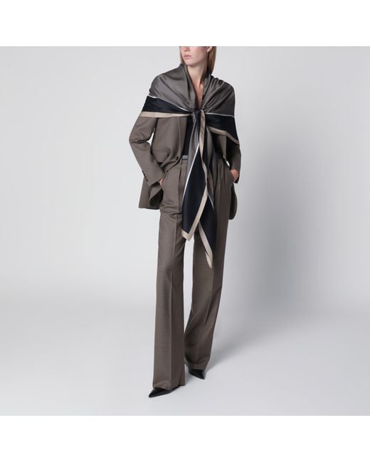 Saint Laurent Black Cassandre Striped Silk Charmeuse Stole, /Ivory