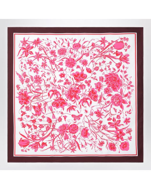 Gucci Ivory/pink Silk Floral Print Scarf