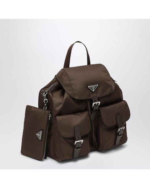 Prada Brown Re-Nylon And Saffiano Backpack With Pouch