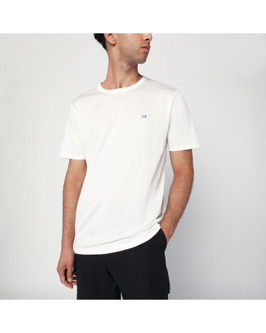 C P Company White Cotton T-Shirt With Logo Patch for men