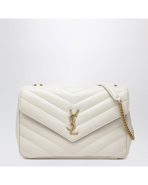 Saint Laurent White Loulou Large Cream Leather Bag