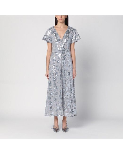 ROTATE BIRGER CHRISTENSEN Blue Light Chiffon Midi Dress With Sequins