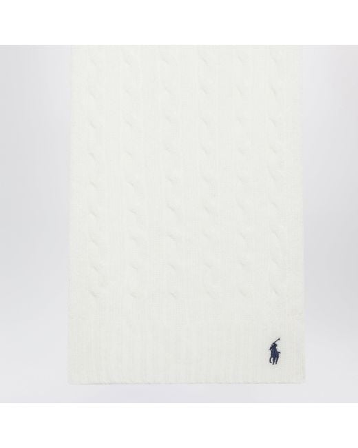 Polo Ralph Lauren White Cream Cable-Knit Wool And Cashmere Scarf