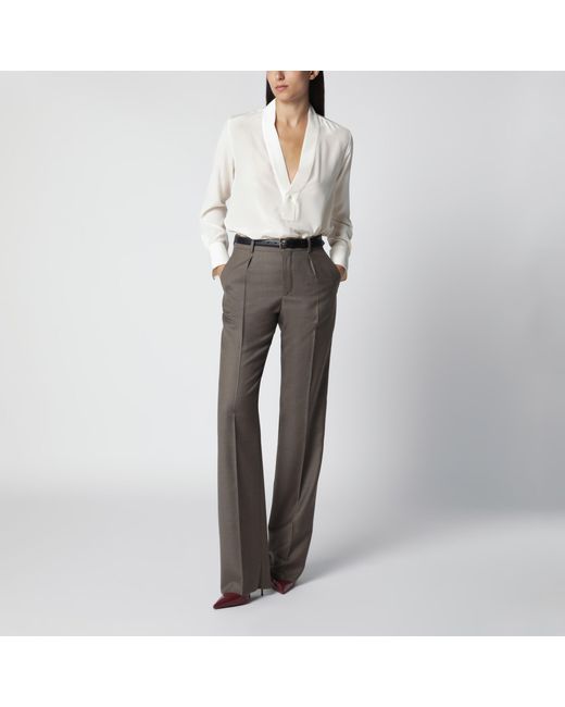 Victoria Beckham White Ivory Silk V-Neck Blouse