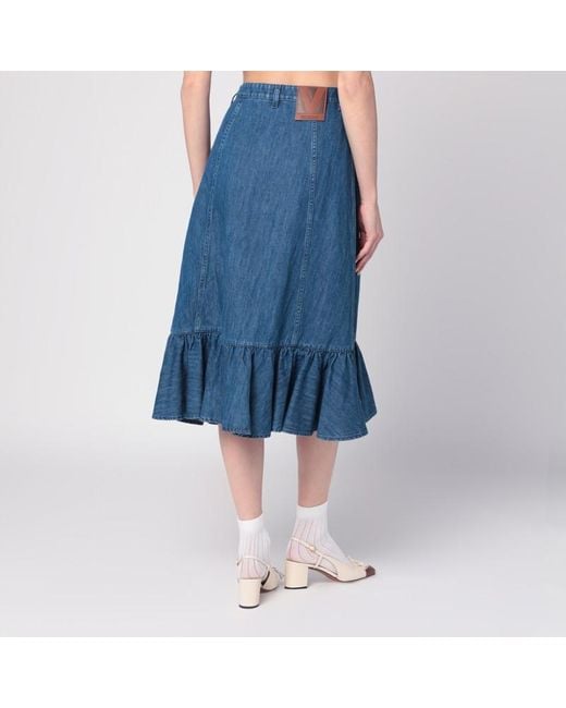 Gonna midi in denim di Valentino in Blue