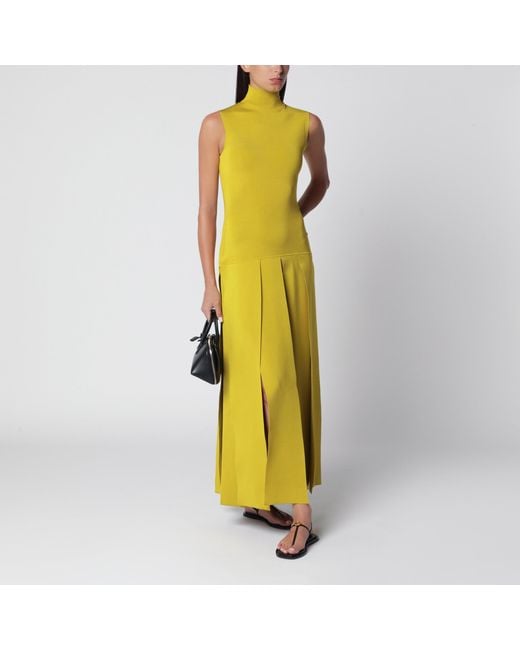 Alaïa Yellow Lime Pleated Knit Maxi Dress