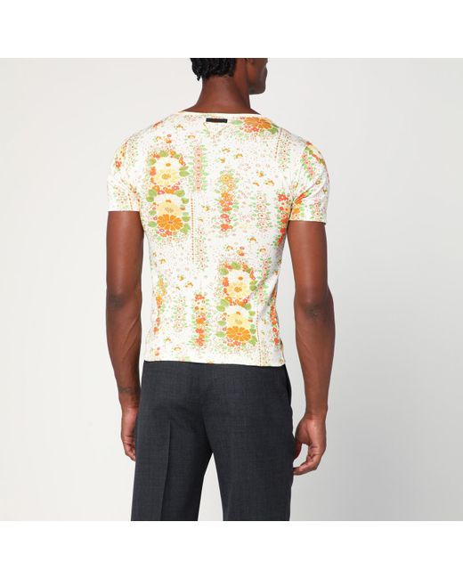 Prada Orange Floral Print T-Shirt for men