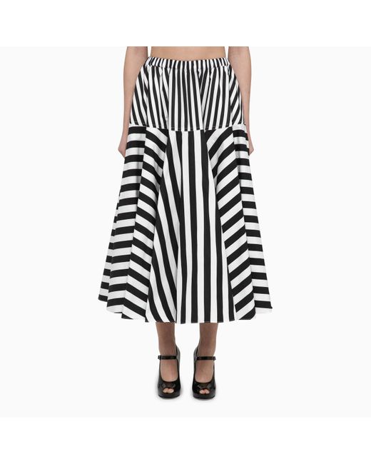 Patou Black White/ Striped Cotton Skirt