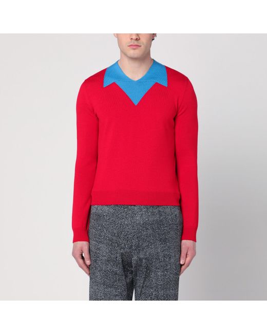 Prada Red /turquoise Sweater In Virgin Wool for men