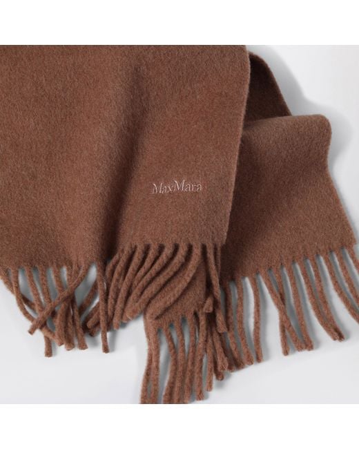 Max Mara Brown Camel Fringed Wool Scarf