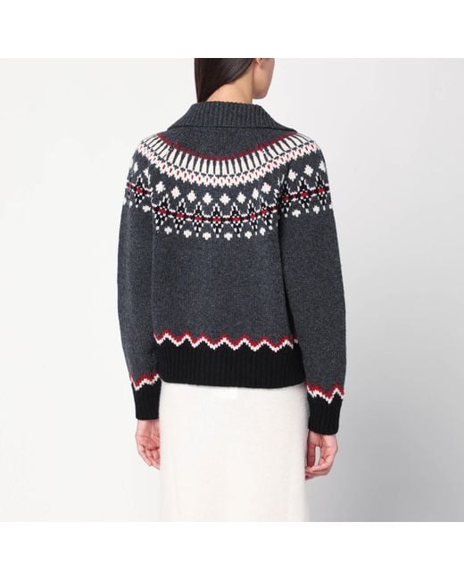 Alanui Black Fair Isle Patterned Cardigan