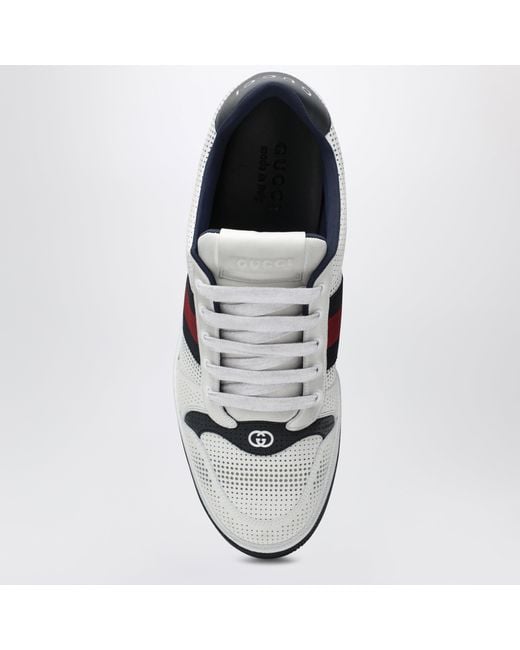 Gucci White Perforated Leather Screener Sneakers for men