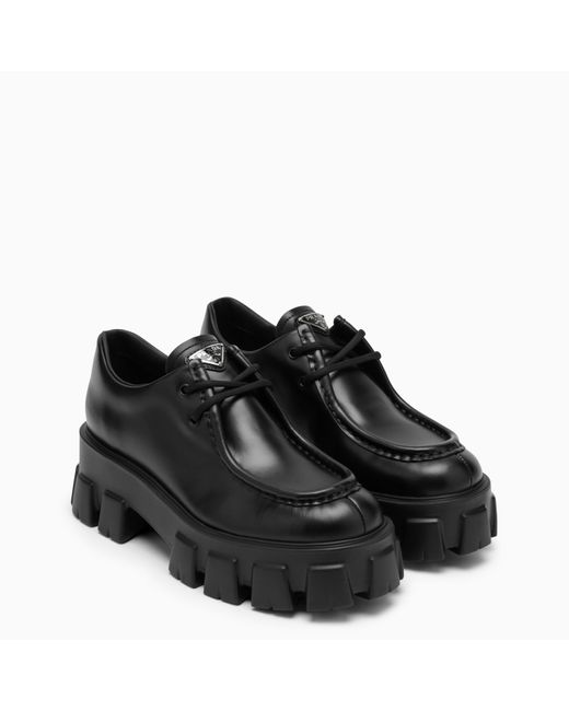 Prada monolith brushed discount leather lace-up shoes