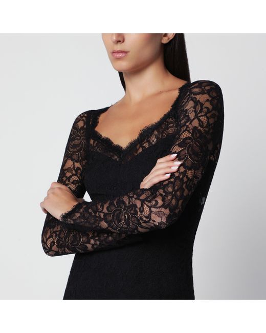 Dolce & Gabbana Black Floral Lace Midi Dress
