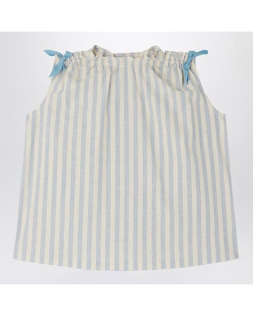 Bonpoint White Kleid Elvia Weiß/Blau Gestreift Mit Schleifen