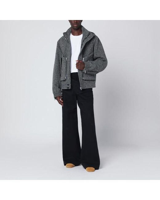 Giacca con zip con trama grigia in lana di Dries Van Noten in Gray da Uomo