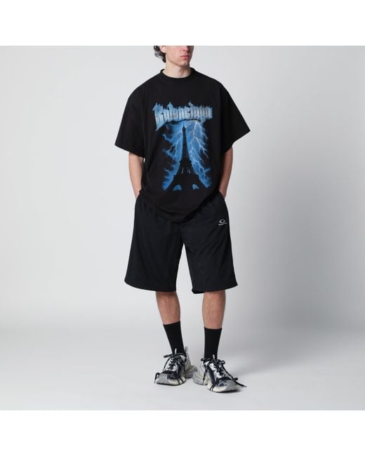 Balenciaga Black Paris Thunderstorm Oversized T-Shirt for men