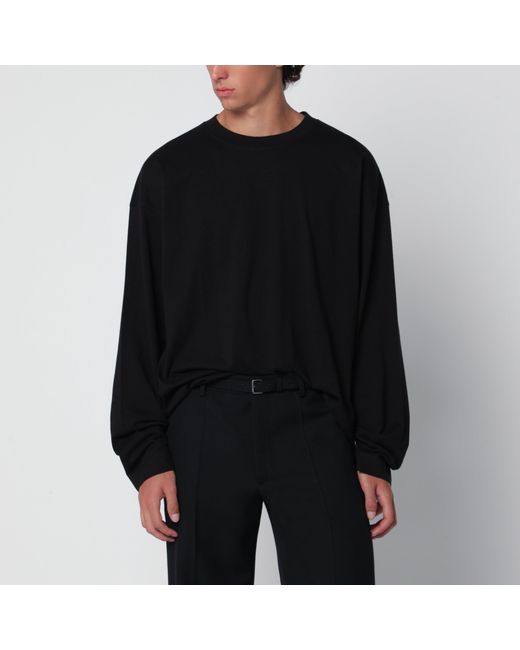 Dries Van Noten Black Long-Sleeve Cotton T-Shirt for men